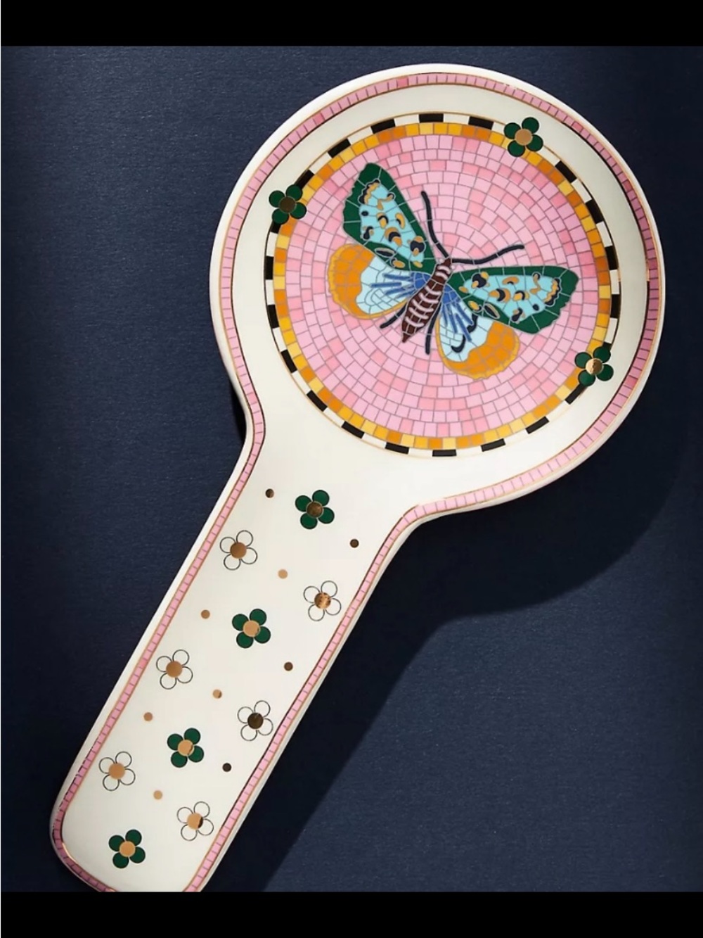 Bistro Tile Stoneware 24 Gold Accent Garden Spoon Rest.
